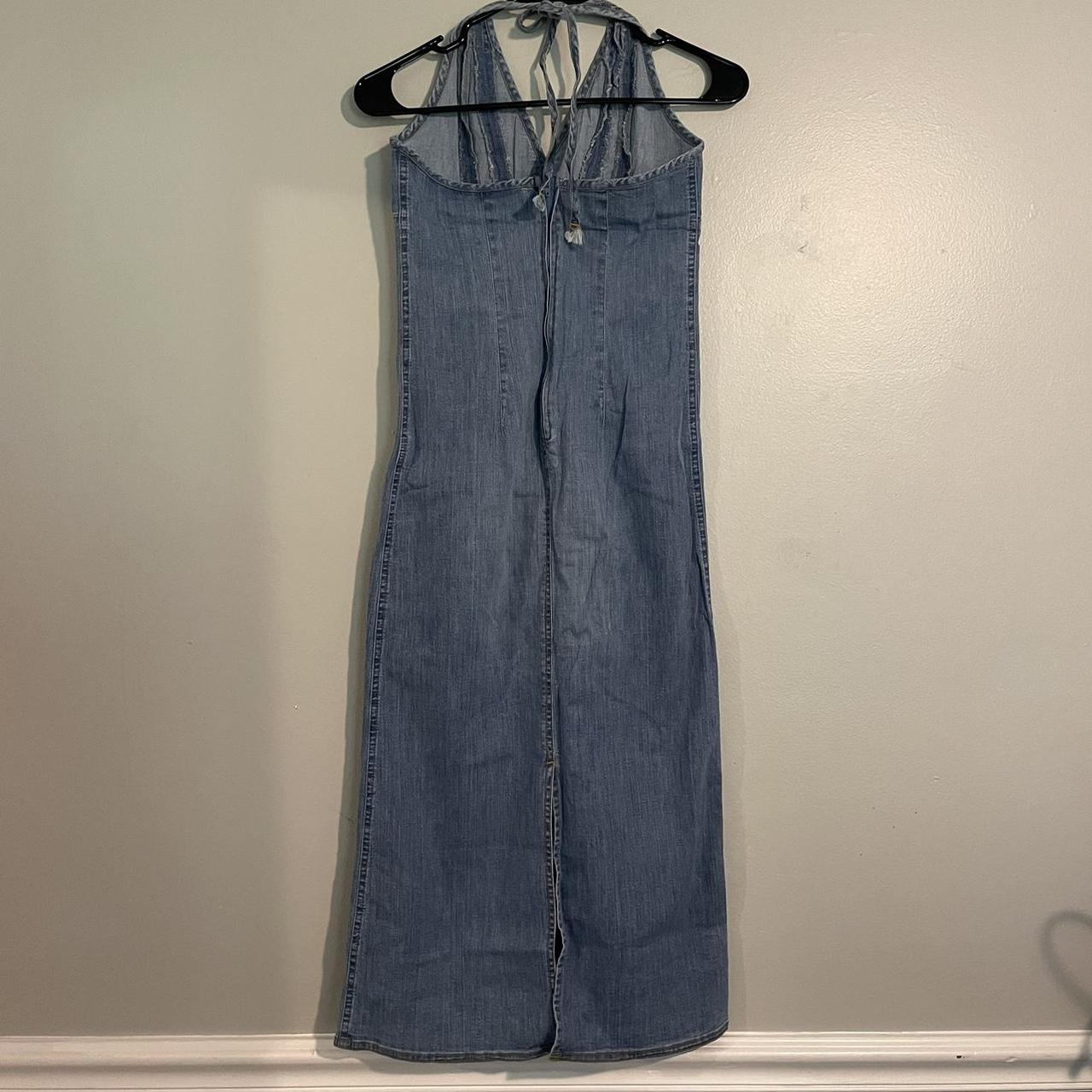 Denim halter hot sale maxi dress