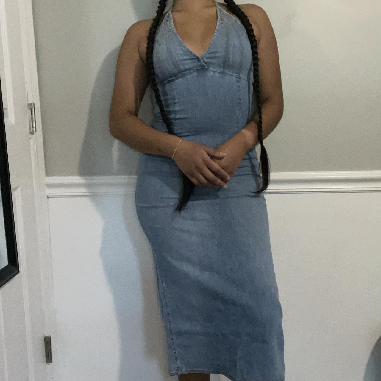 Denim halter maxi sales dress