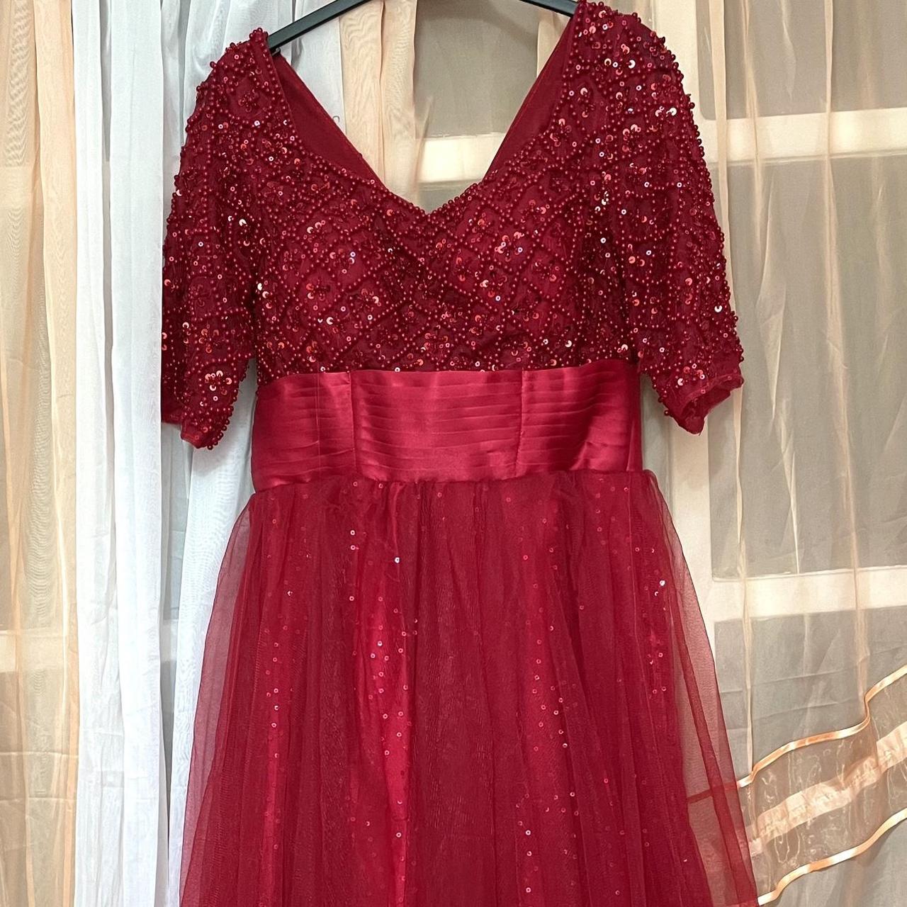 beautifully made red gemstone prom dress with... - Depop