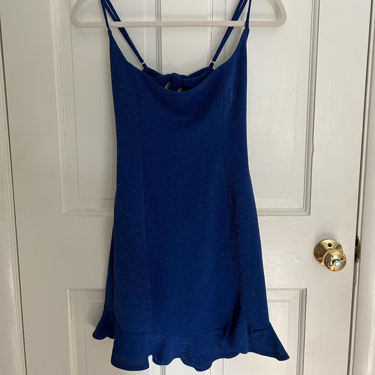 Lucy in the Sky Women's Blue and Silver Dress Depop