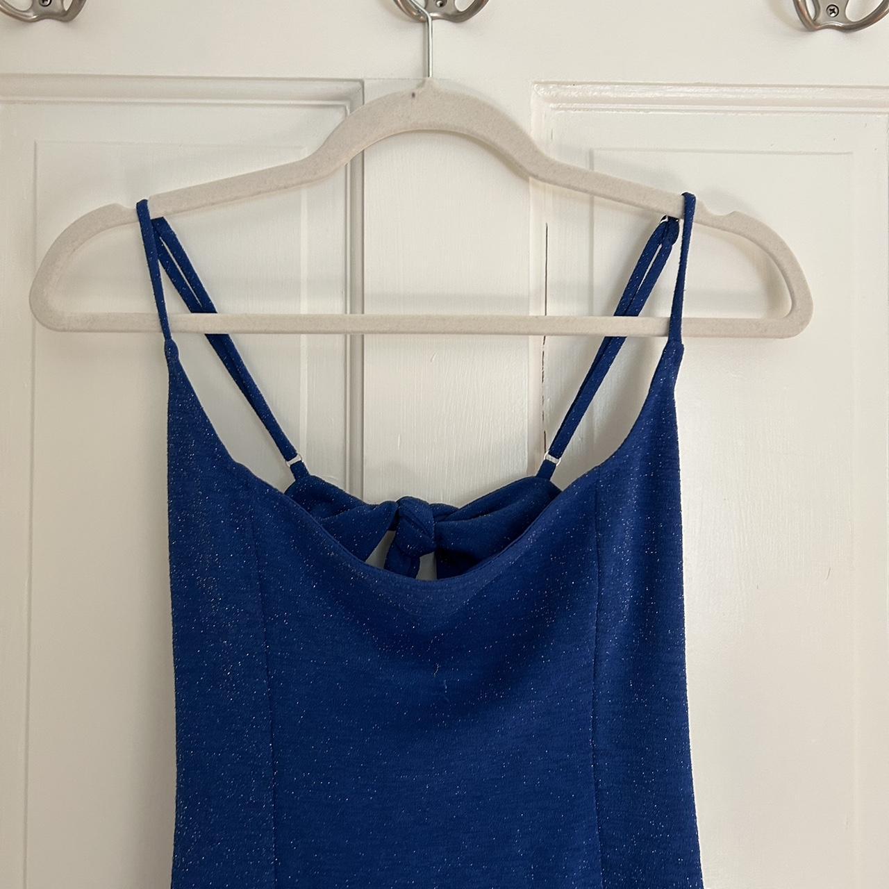 Lucy in the Sky Women's Blue and Silver Dress Depop