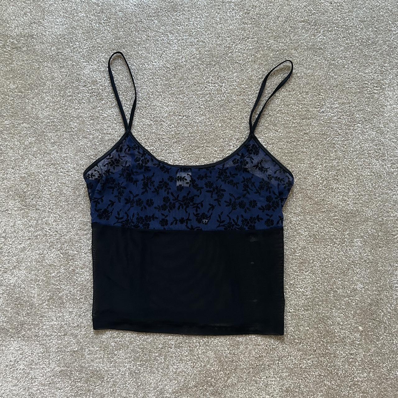 Vintage lingerie tank top. See through blue lace top... - Depop