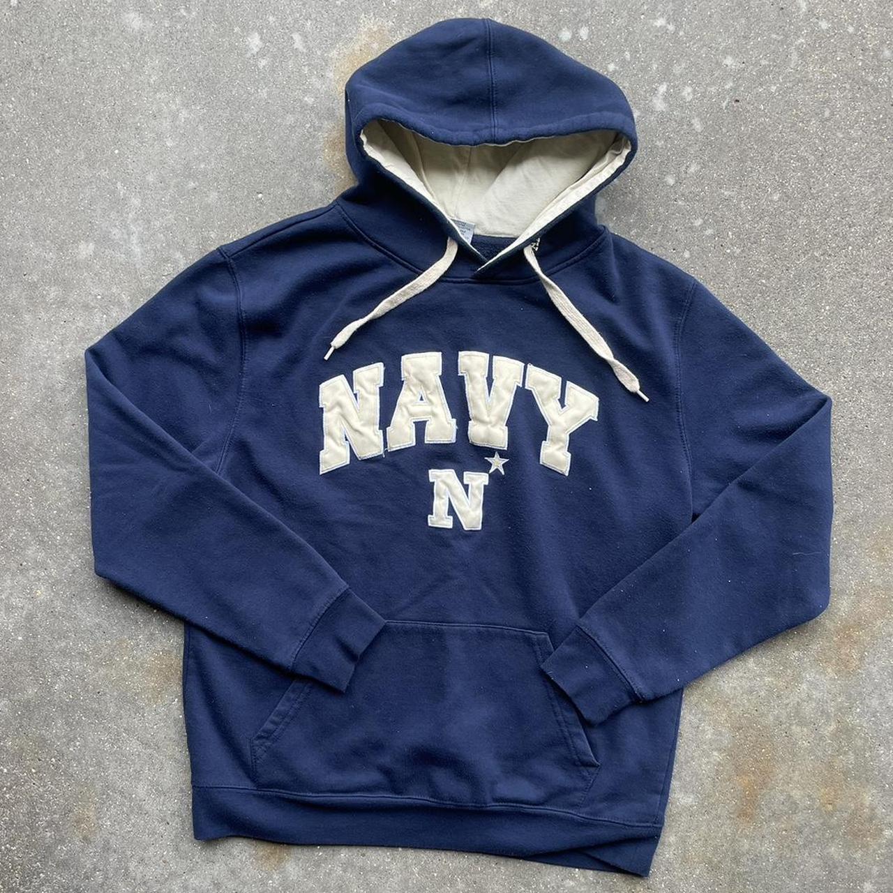 00s vintage navy naval academy hoodie. size large... - Depop