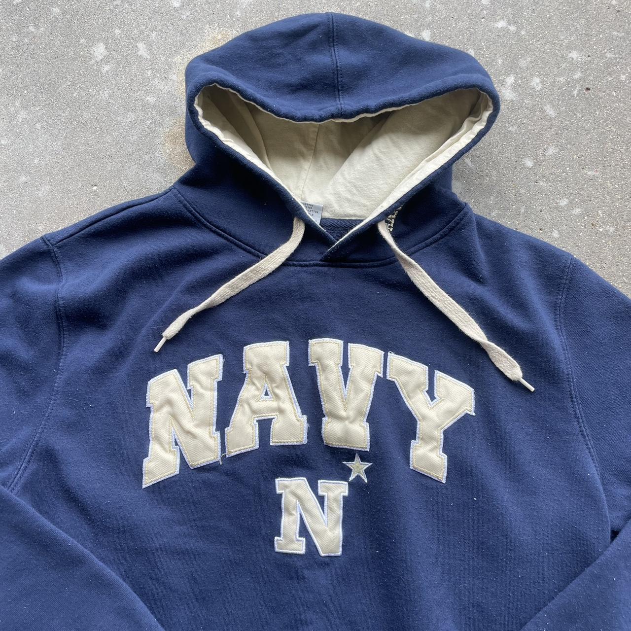 00s vintage navy naval academy hoodie. size large... - Depop