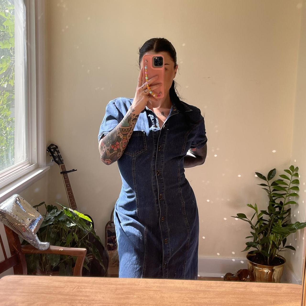 Vintage 90's stretchy denim maxi dress. Fits like a... - Depop