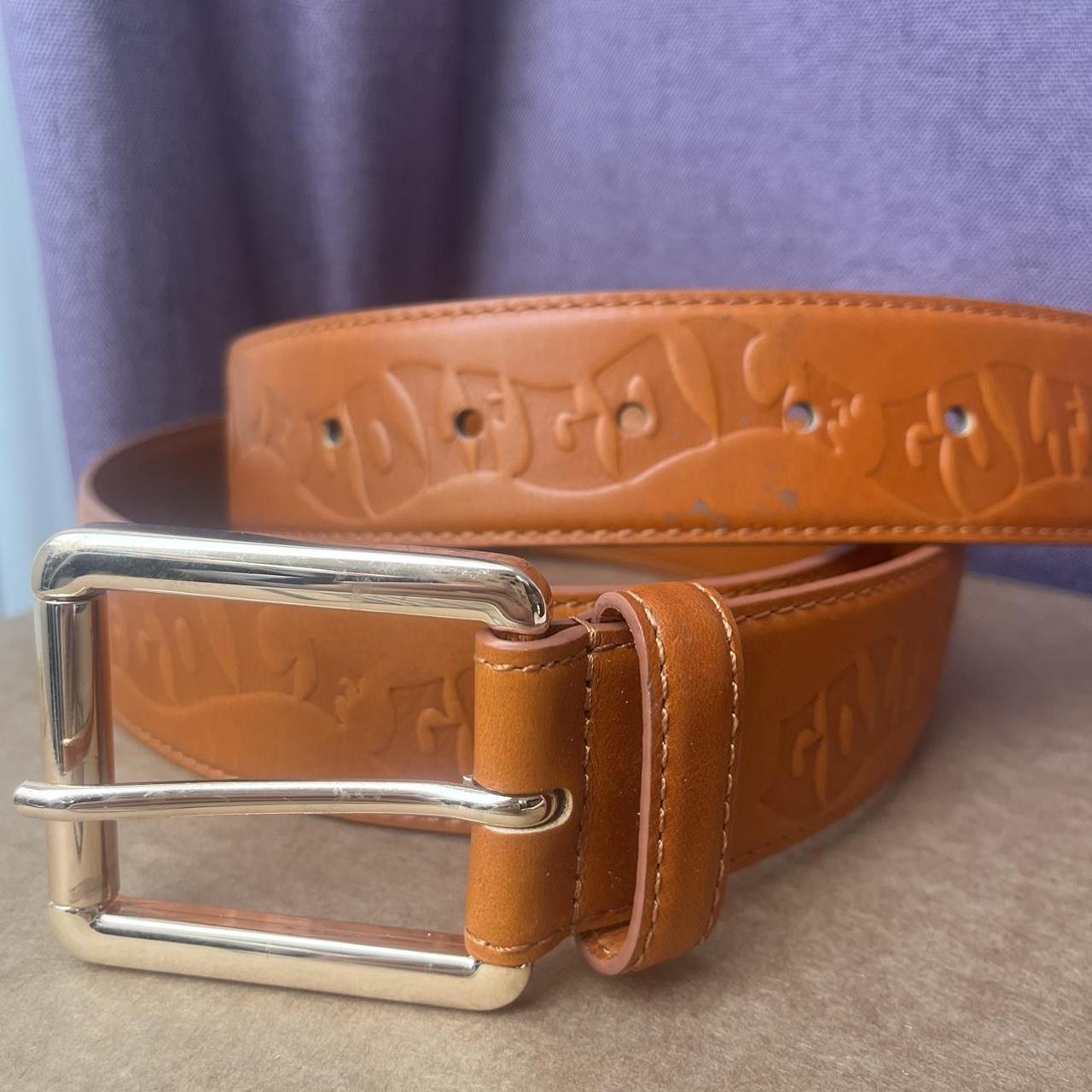 GOLF WANG Debossed 34-38 inch orange leather belt...