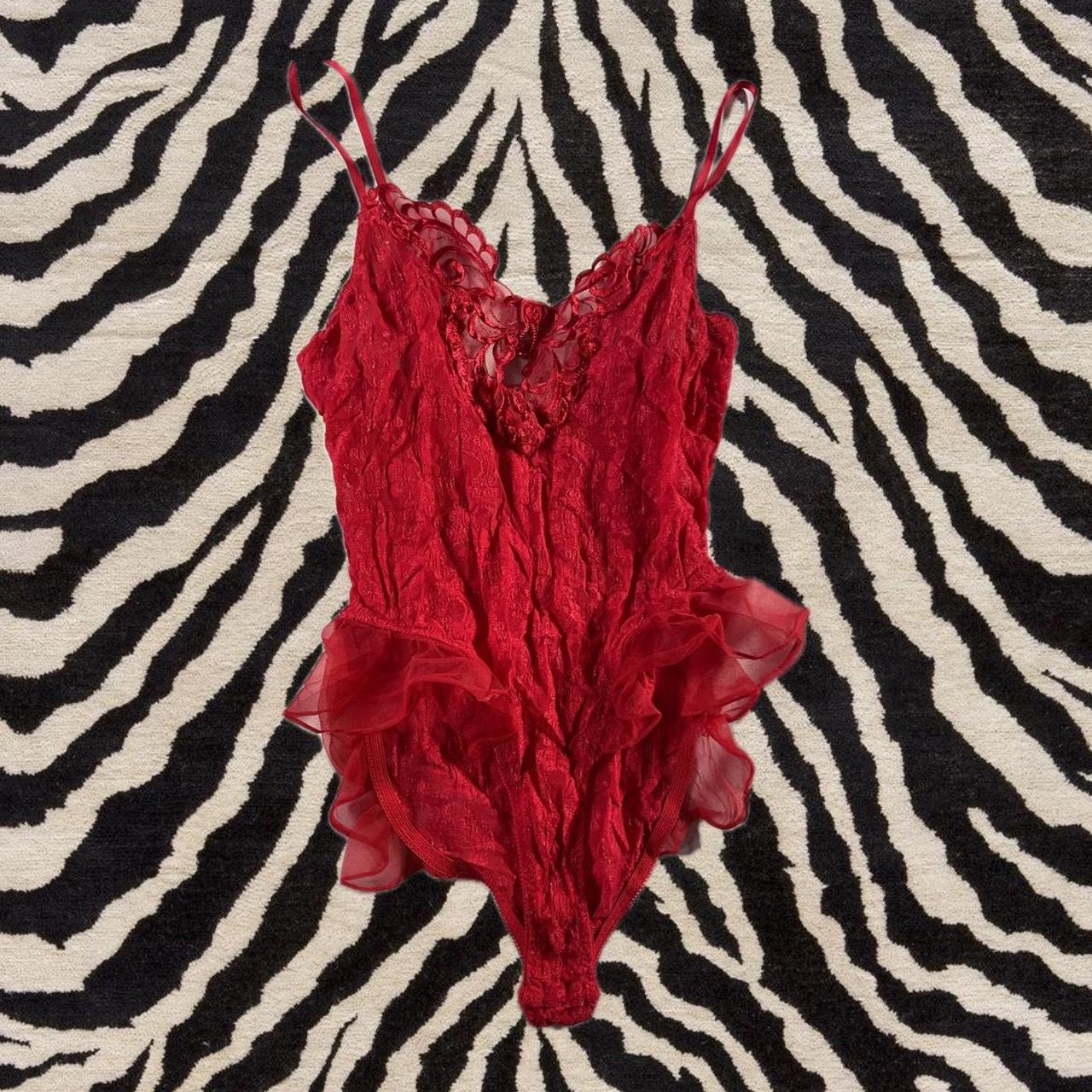 Vintage red lace lingerie bodysuit 🍒 Fits size - Depop