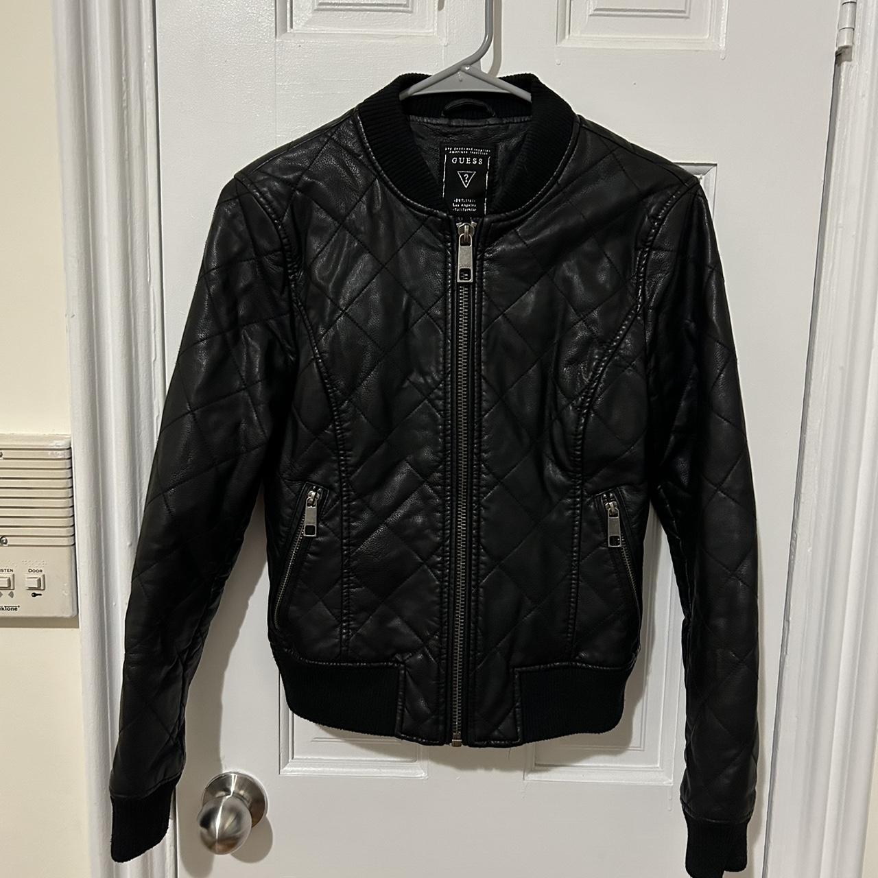 GUESS faux leather quilted bomber, black, XS. Fairly - Depop