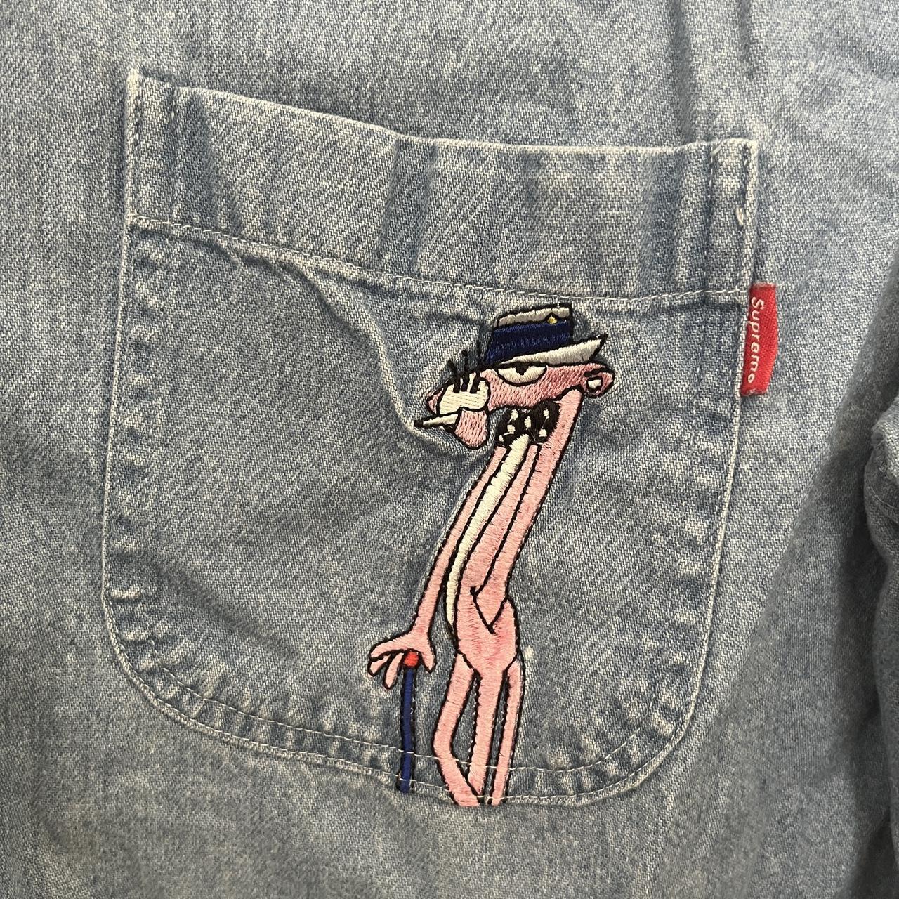 Supreme Pink Panther denim button up size... - Depop