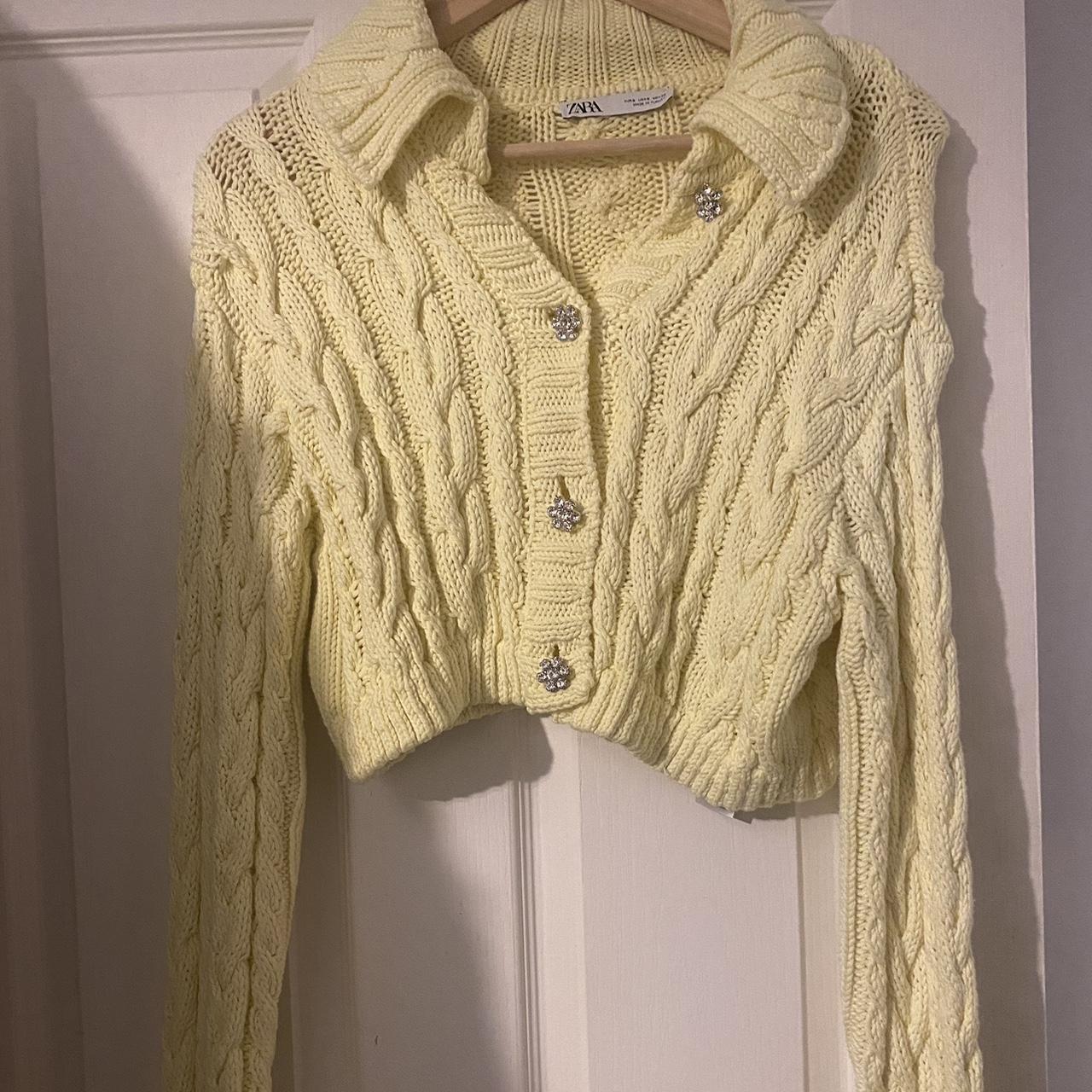Super cute pastel yellow zara cable knit cardigan... Depop