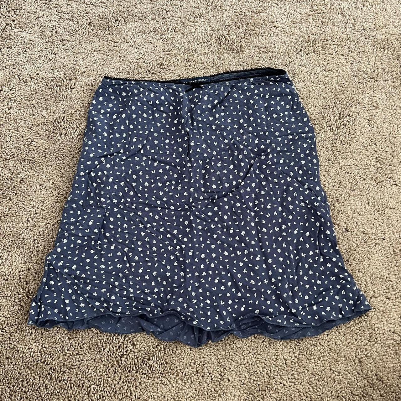 Light navy blue floral Brandy Melville midi skirt... - Depop