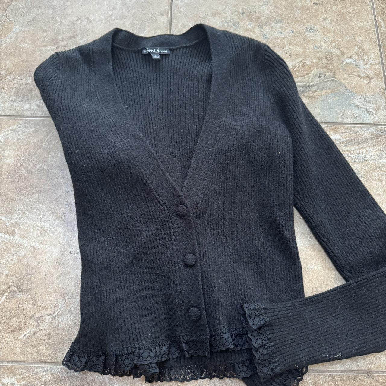 For love and lemons black cardigan with lace trim in... - Depop