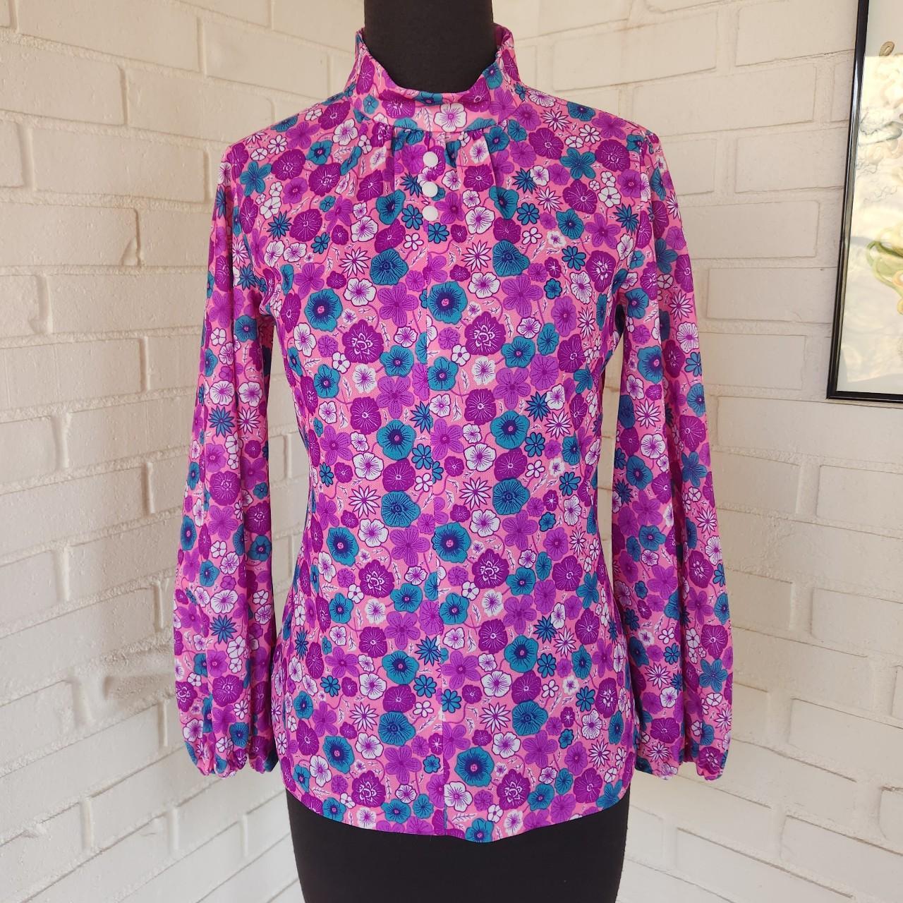 Vtg 60s Floral Balloon Sleeve Top Depop