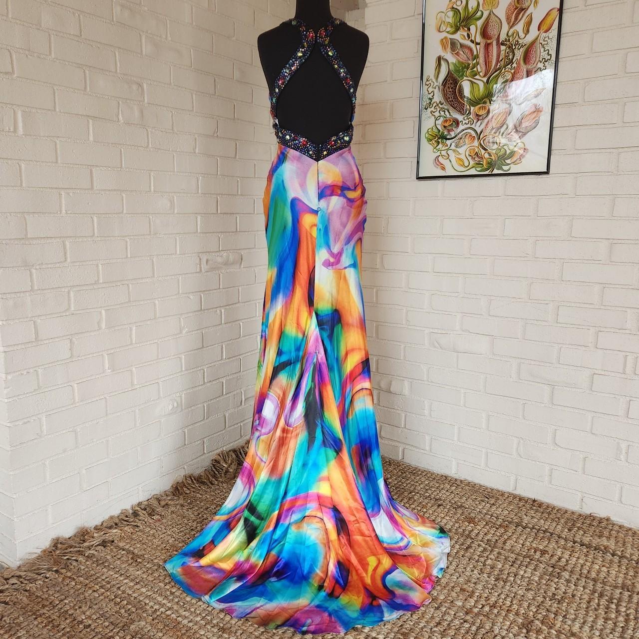 Vtg y2k deadstock watercolor rainbow formal maxi... - Depop