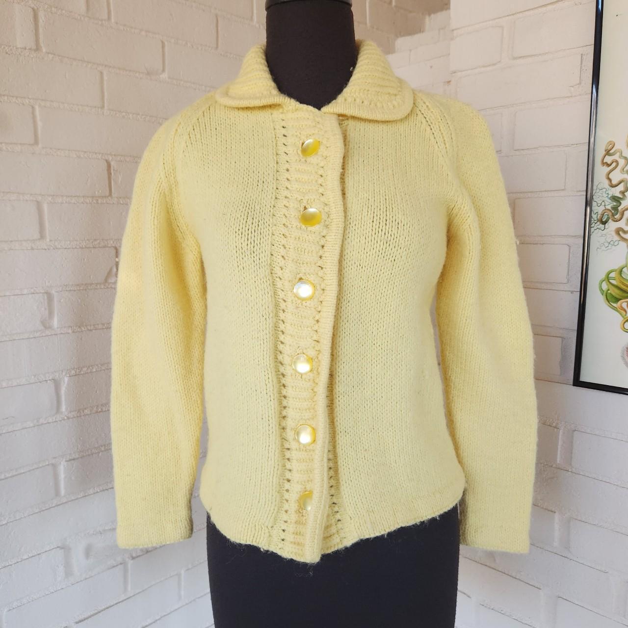 vtg 60s sweater yellow knit cardigan. Button front.... - Depop