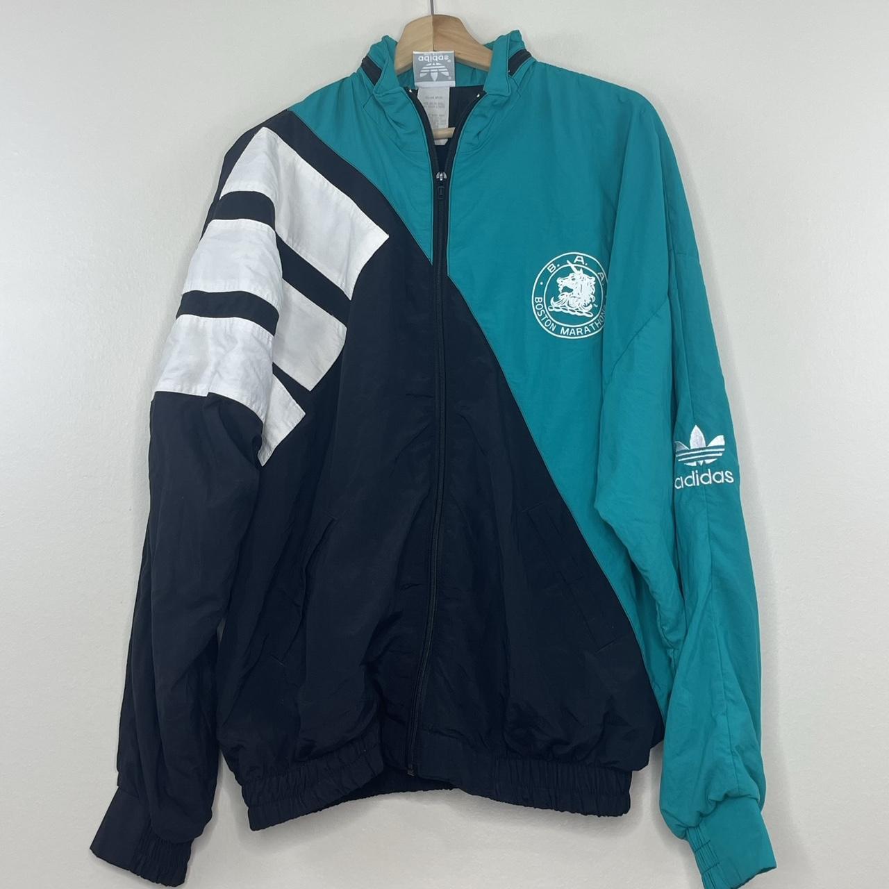 Vintage Adidas Boston fashion Marathon Varsity Jacket Size Large 1996 90s Blue BAA