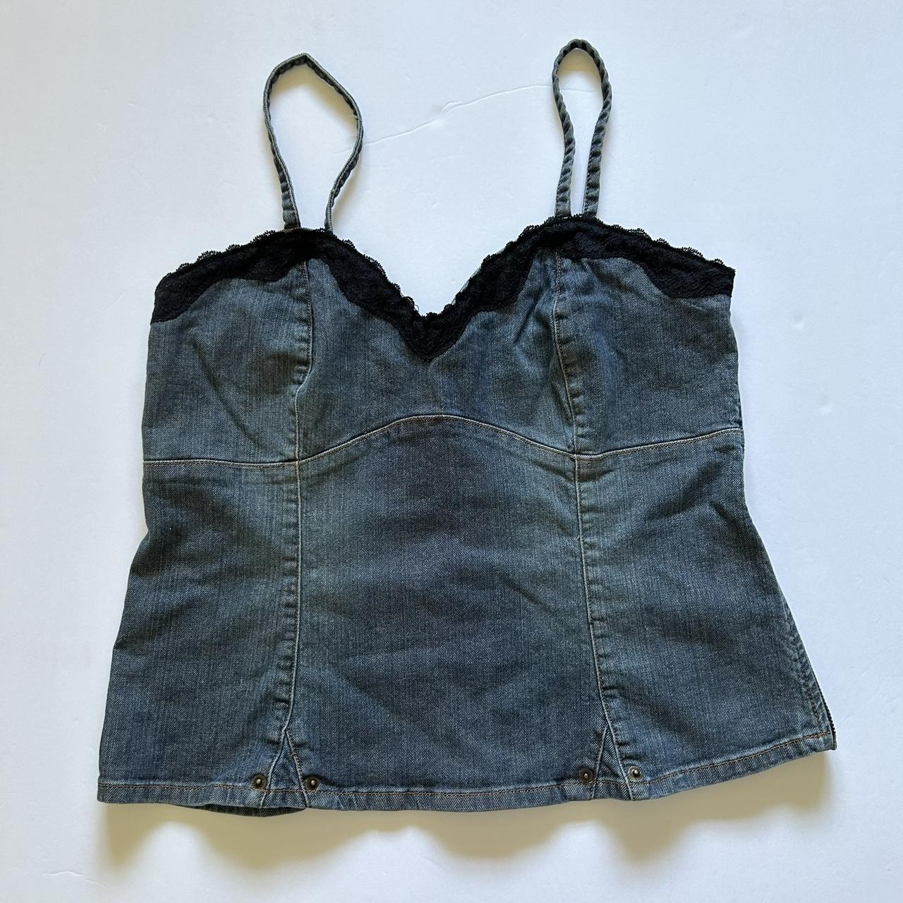 vintage denim corset style top with lace... - Depop