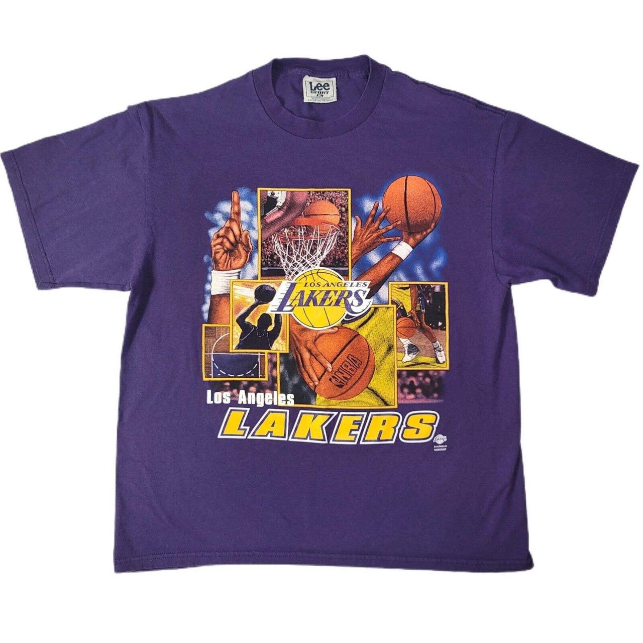 la lakers t shirt - yellow purple air brush - Depop