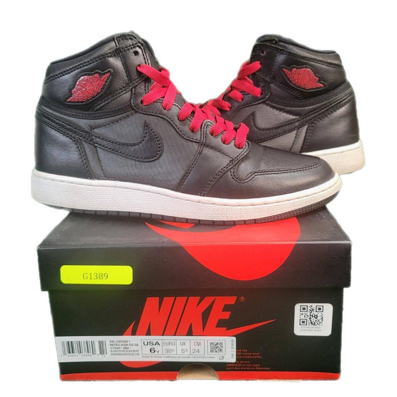 Nike Air Jordan 1 High OG Satin Black Gym Red... - Depop