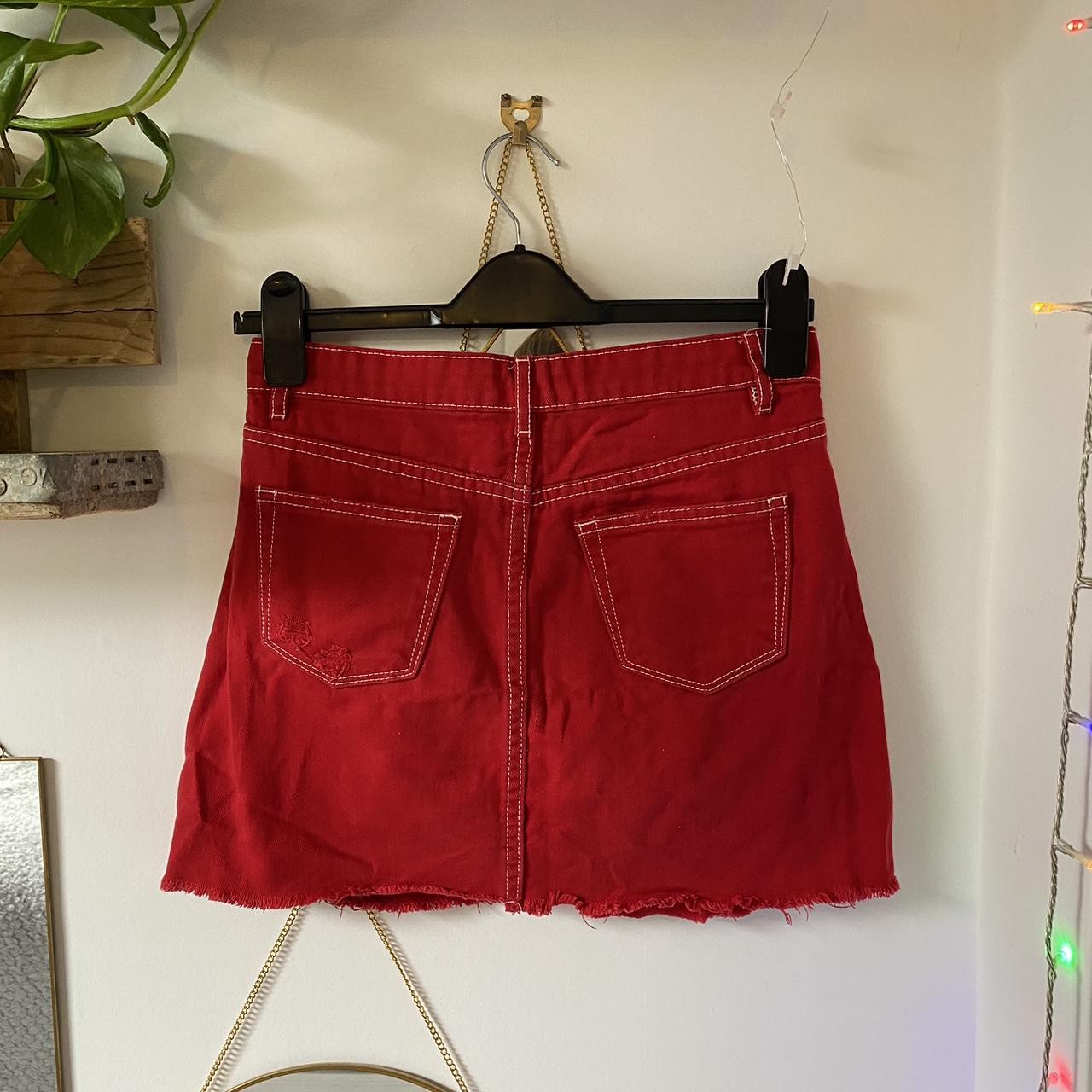 Red Denim Skirt Distressed Detailing Brand Urban... Depop