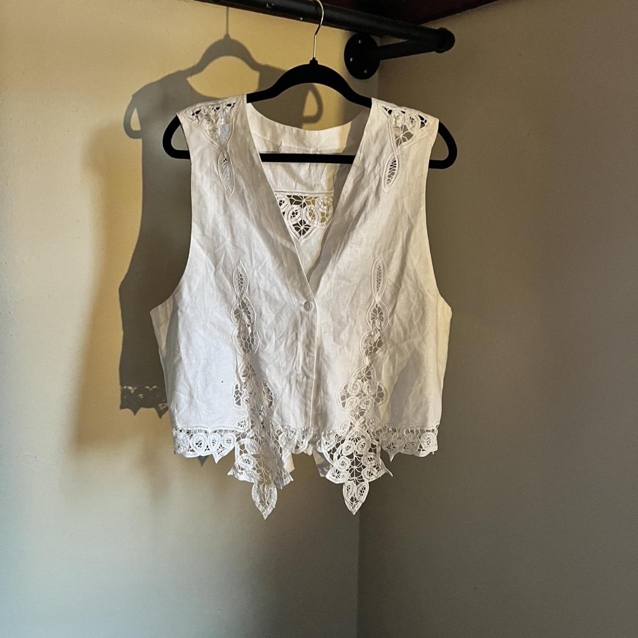 vintage lace vest 100% cotton size large #lace... - Depop