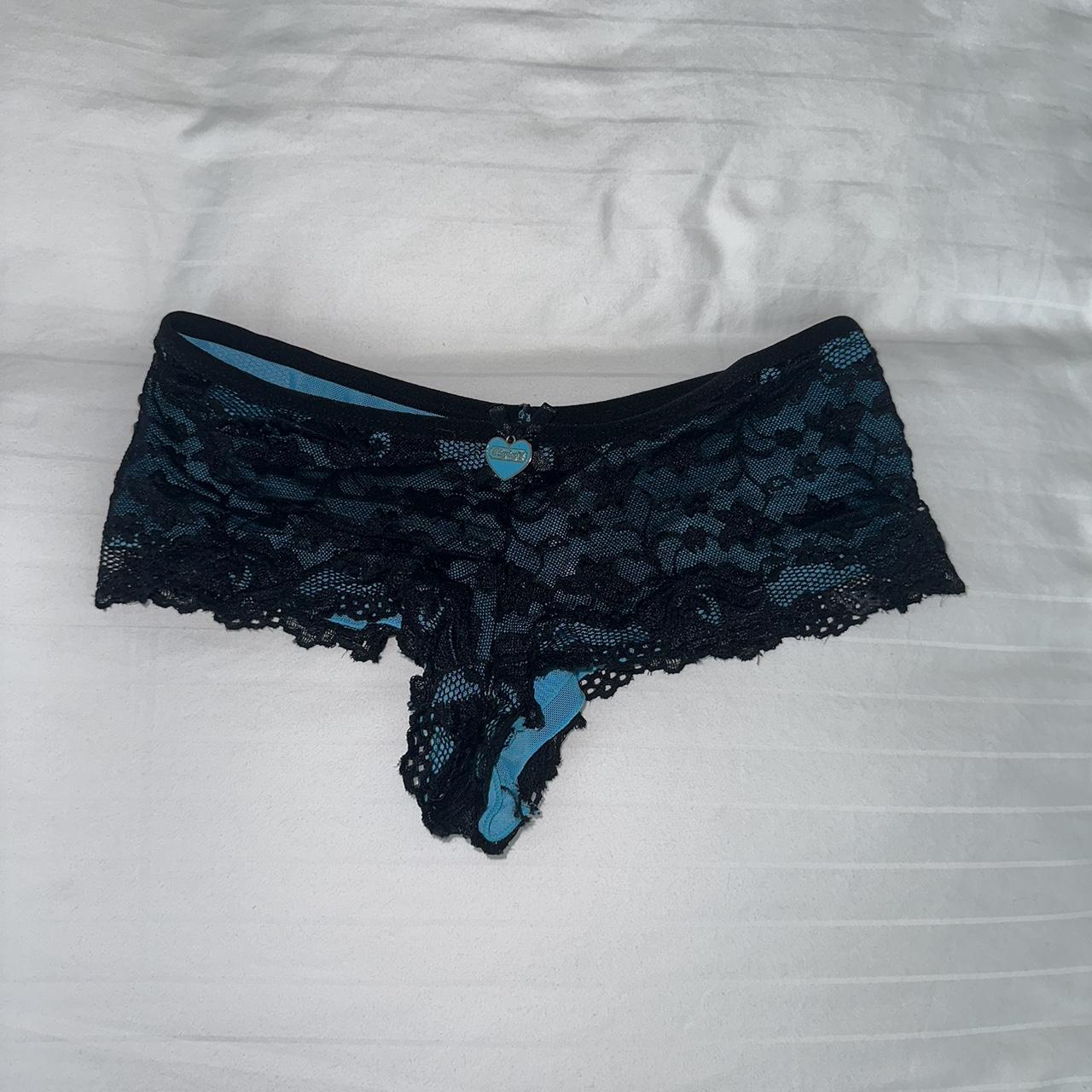 Playboy Lacey Cheeky Panties In Black And Blue Never Depop 4803