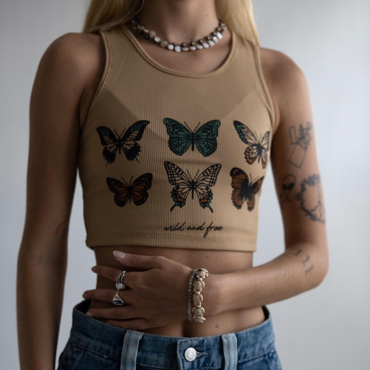 Butterfly Graphic Cropped Tank Top Depop