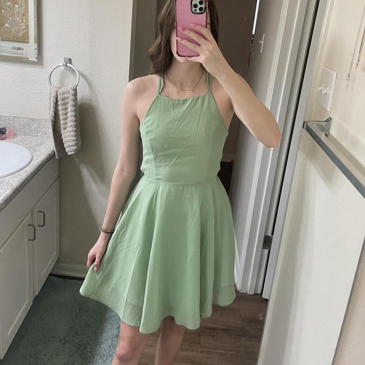 mint sage green fit and flare dress with open