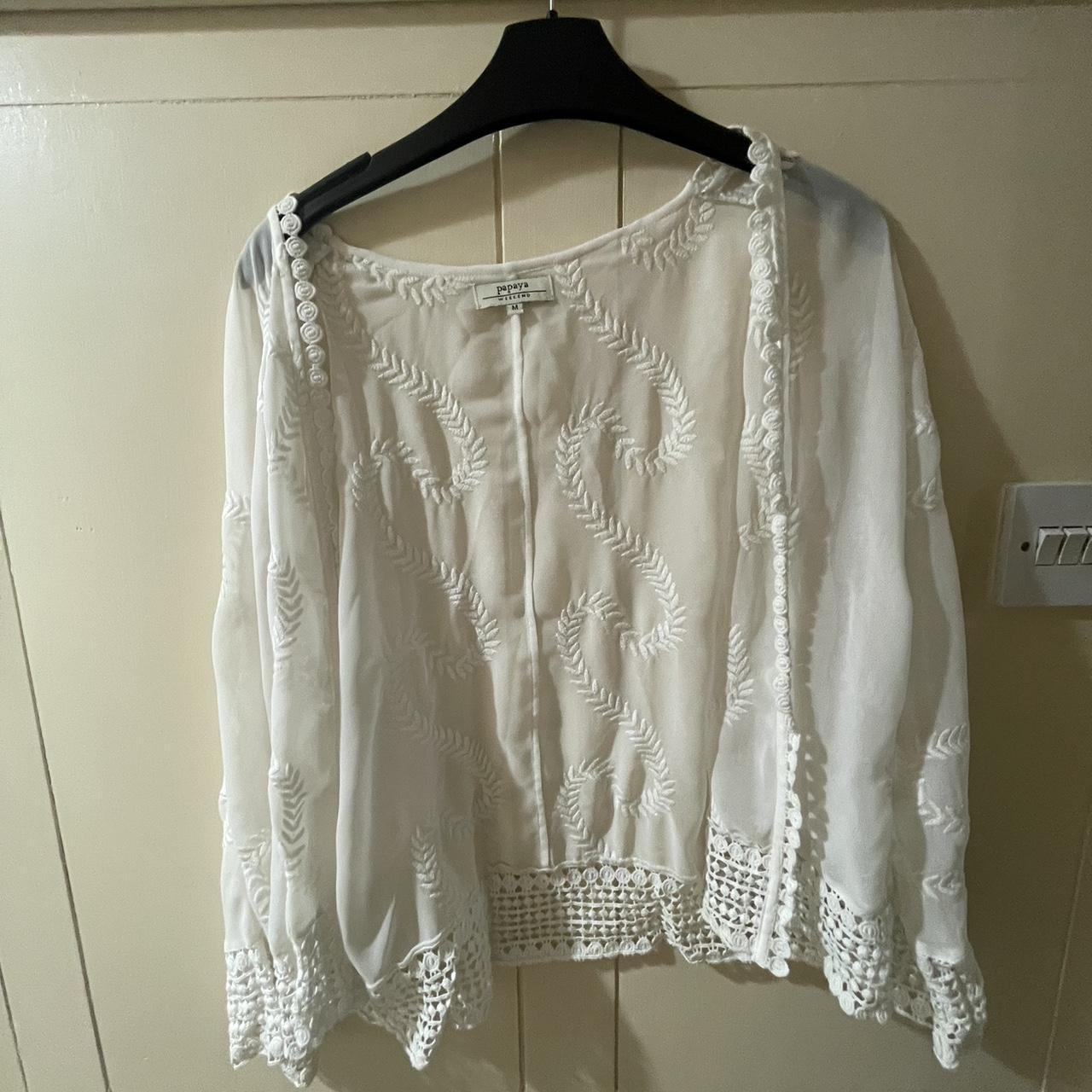 Papaya cute white jacket / size medium #whitejacket... - Depop