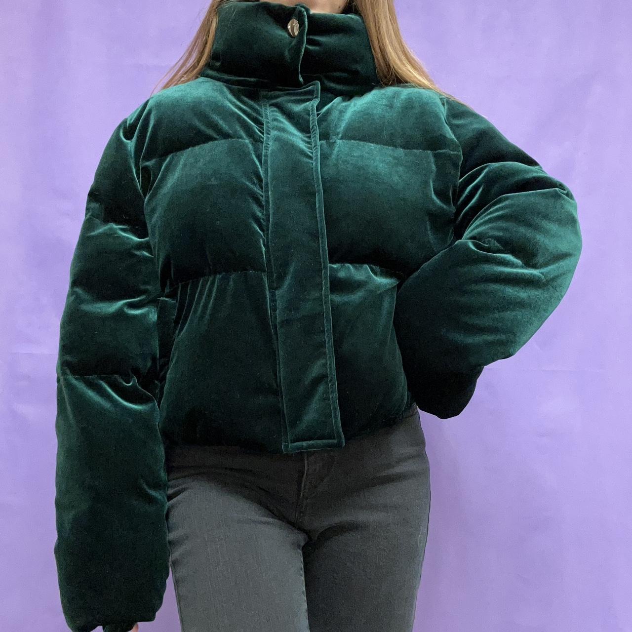 Green velvet puffer on sale jacket