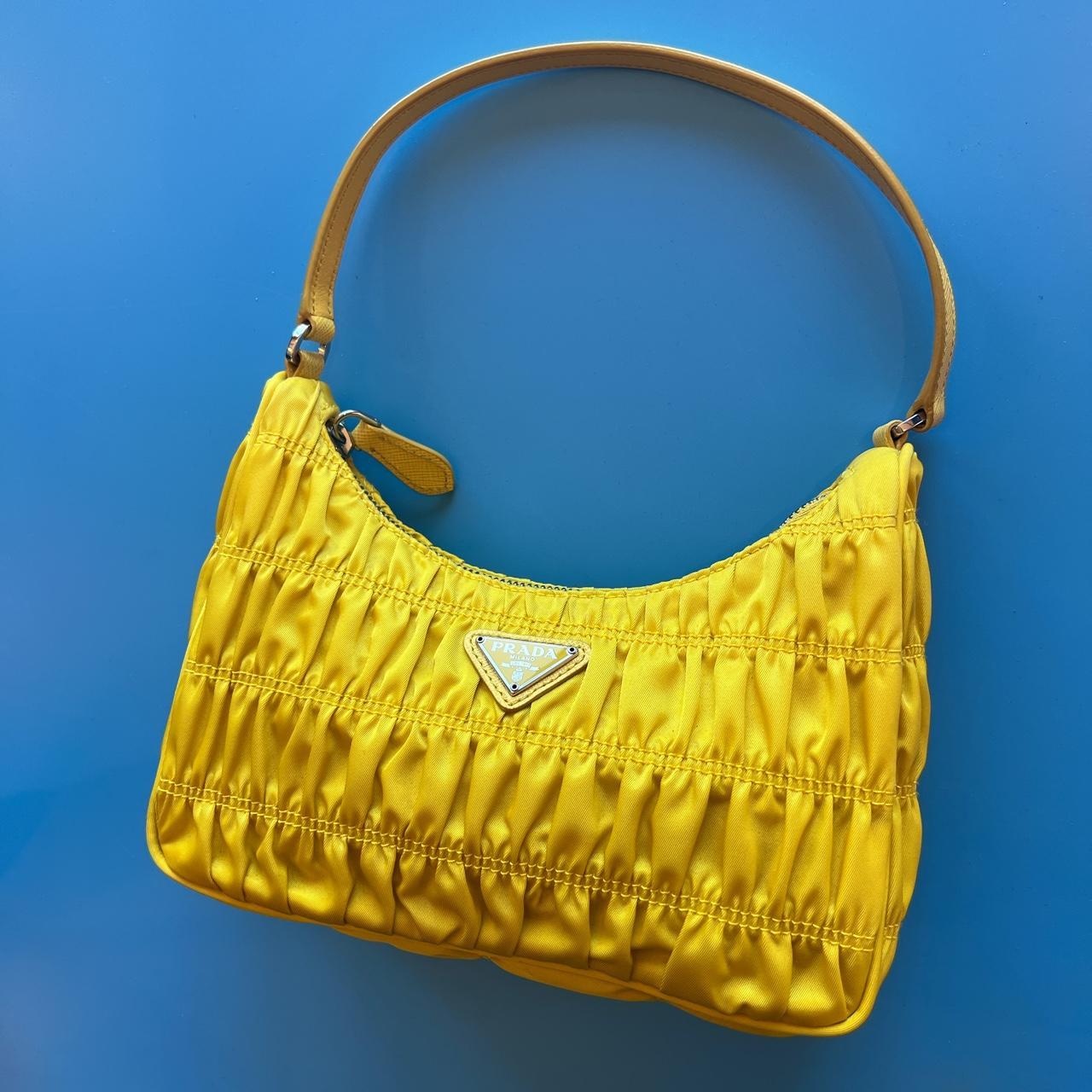 Prada Mini Yellow Nylon Saffiano Ruched