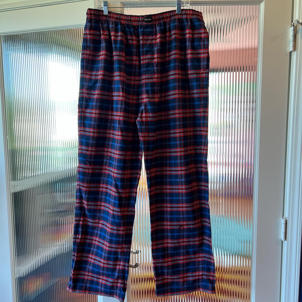 Balenciaga Red/Blue Plaid Flannel Pajama... - Depop