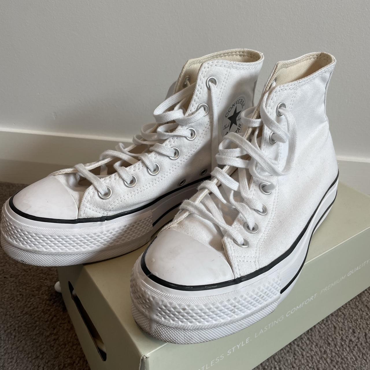 White high top platform converse Like brand new!!!... - Depop