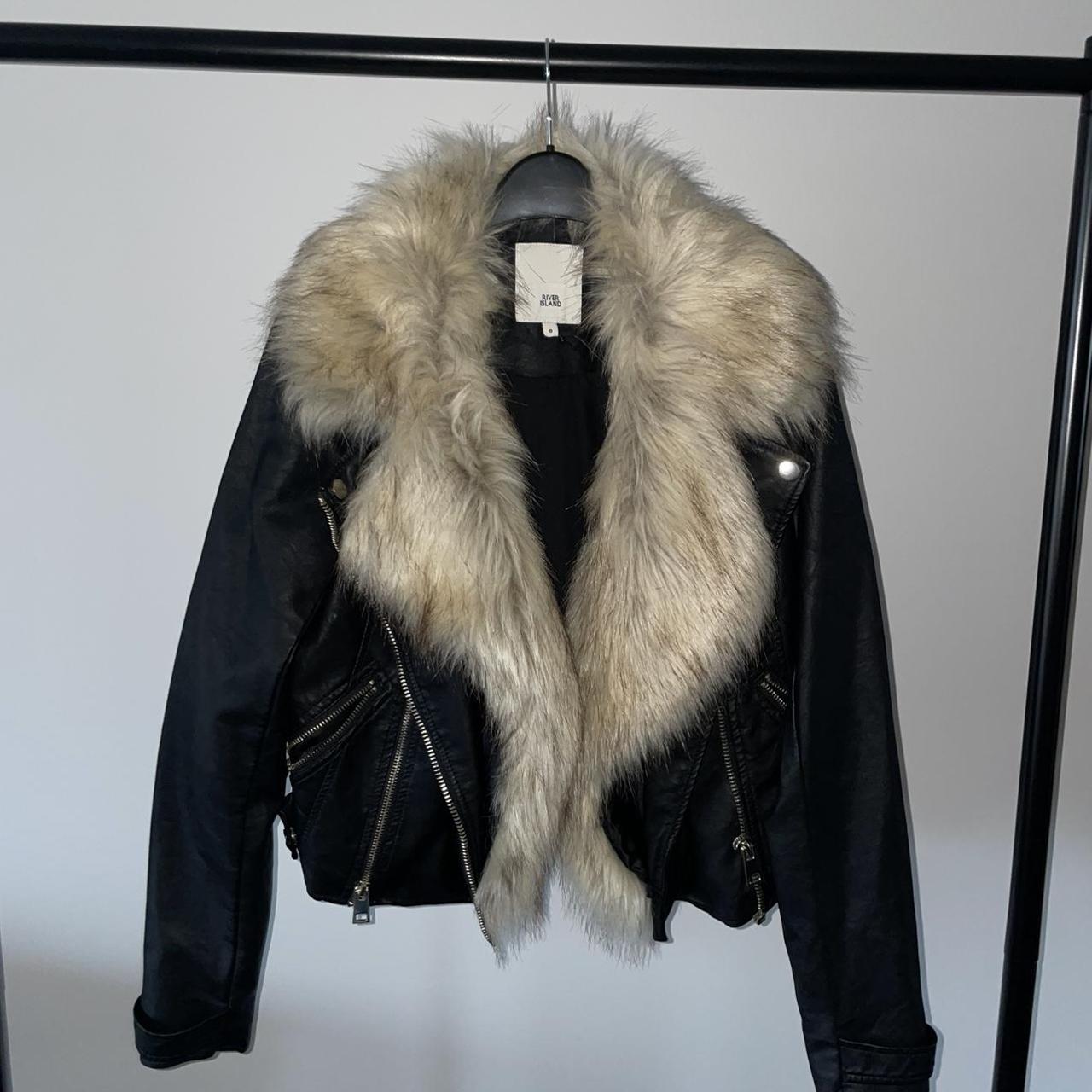 River Island black Fur leather jacket 🖤 Only worn a... - Depop