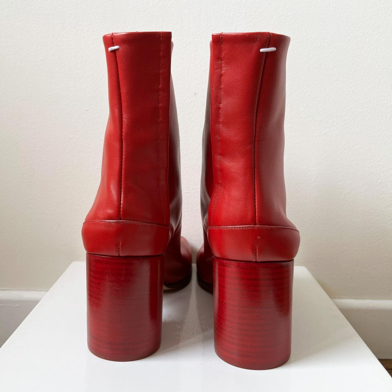 Maison Margiela red tabi boots. Crafted from soft... - Depop