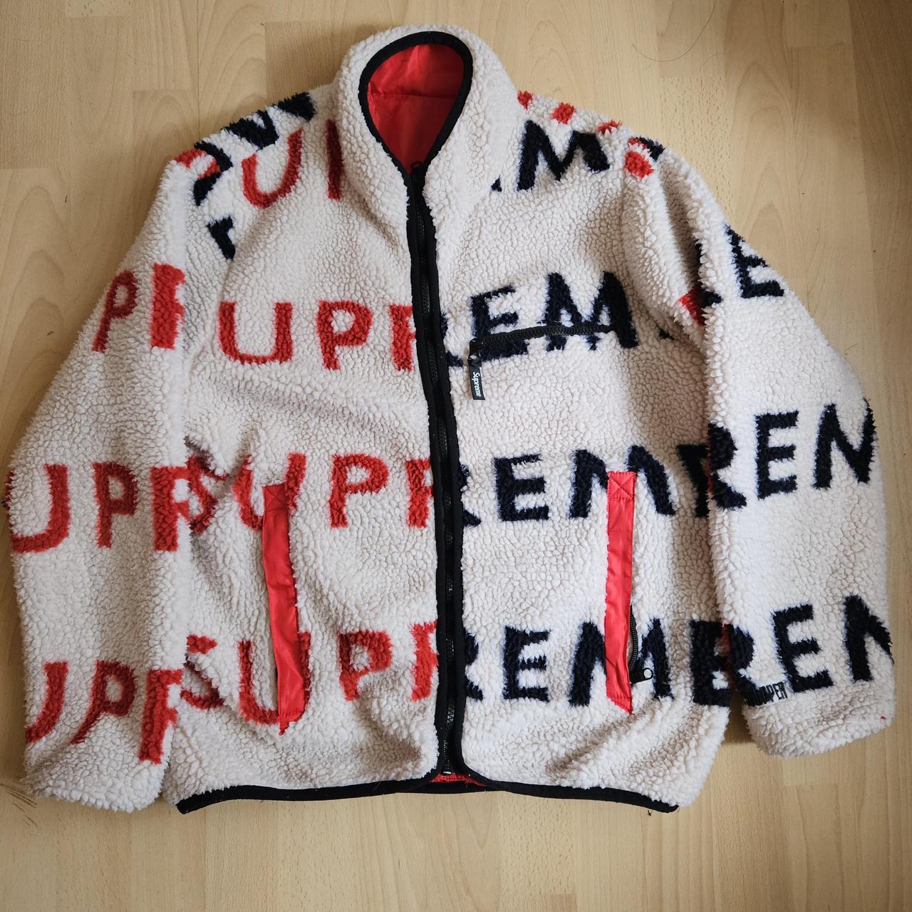 Supreme - Reversible Logo fleece jacket, Cream... - Depop