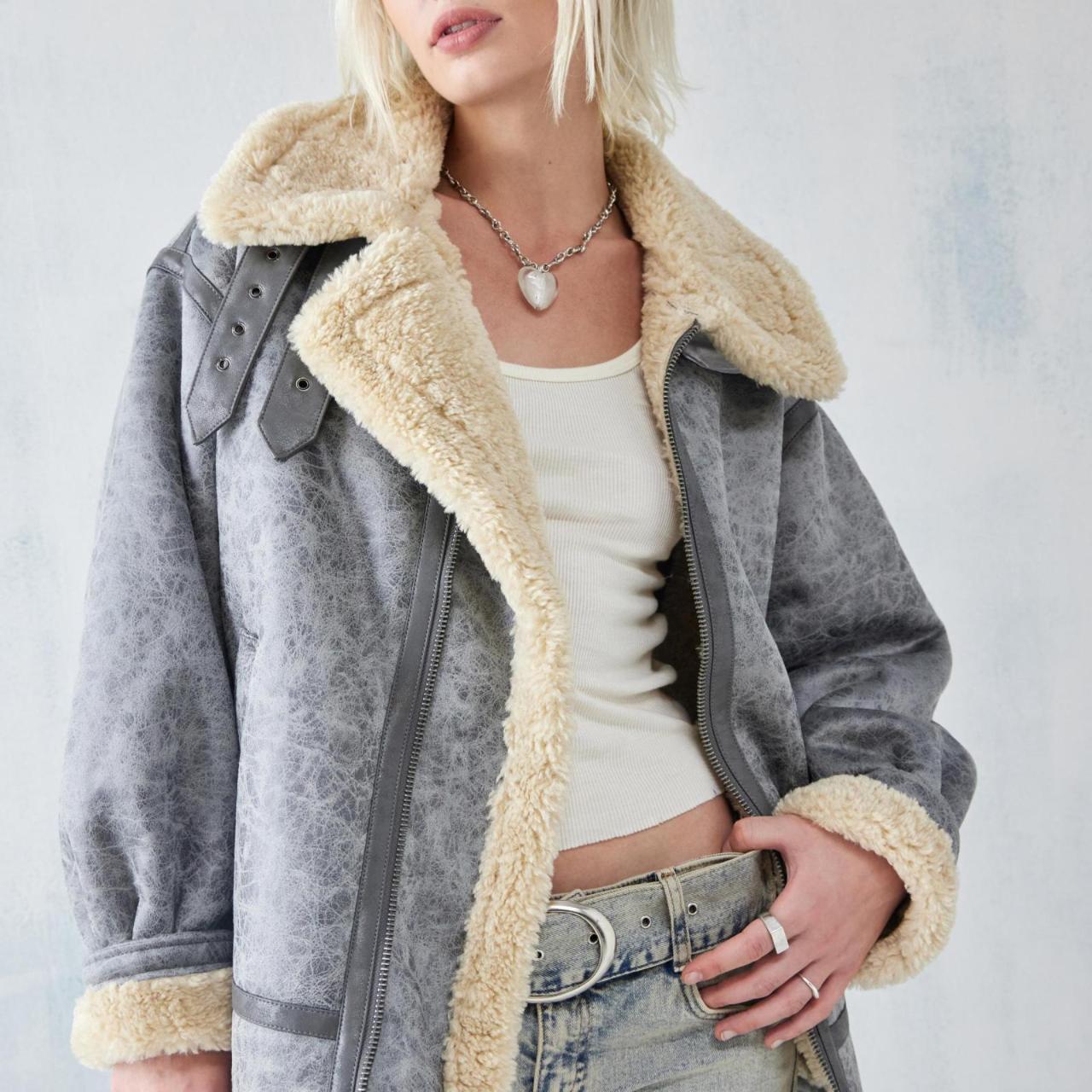 Urban Outfitters BDG Stevie Aviator Coat in grey Depop