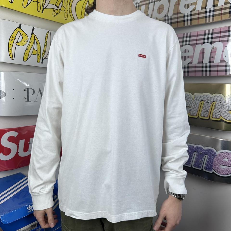 Supreme Small Box L/S Tee Size Medium White... - Depop