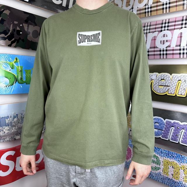 Supreme Woven Label L/S Top Size Medium Olive... - Depop