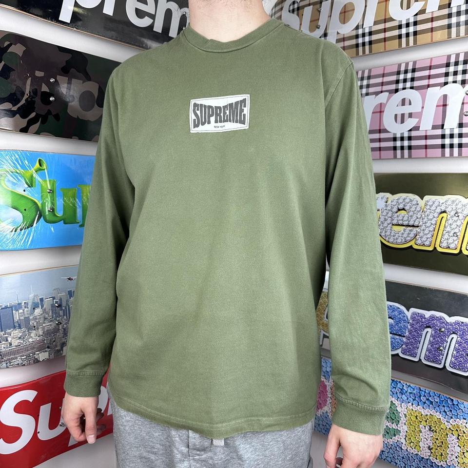 Supreme Woven Label L/S Top Size Medium Olive... - Depop