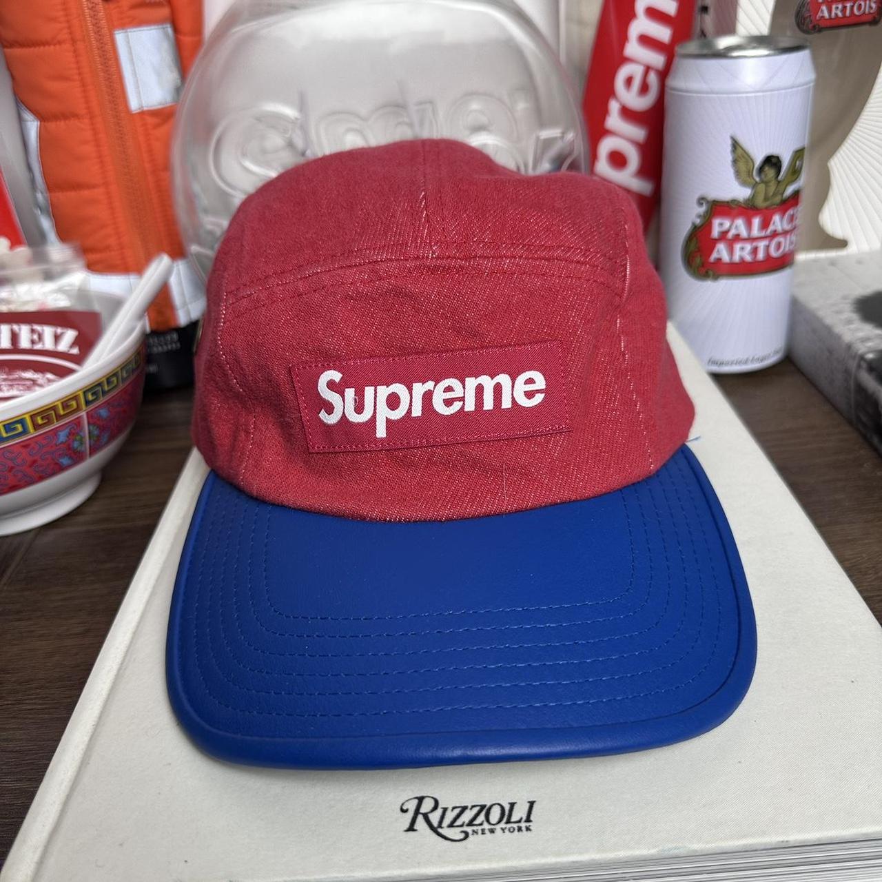 Supreme 2-Tone Denim Camp Cap Red... - Depop