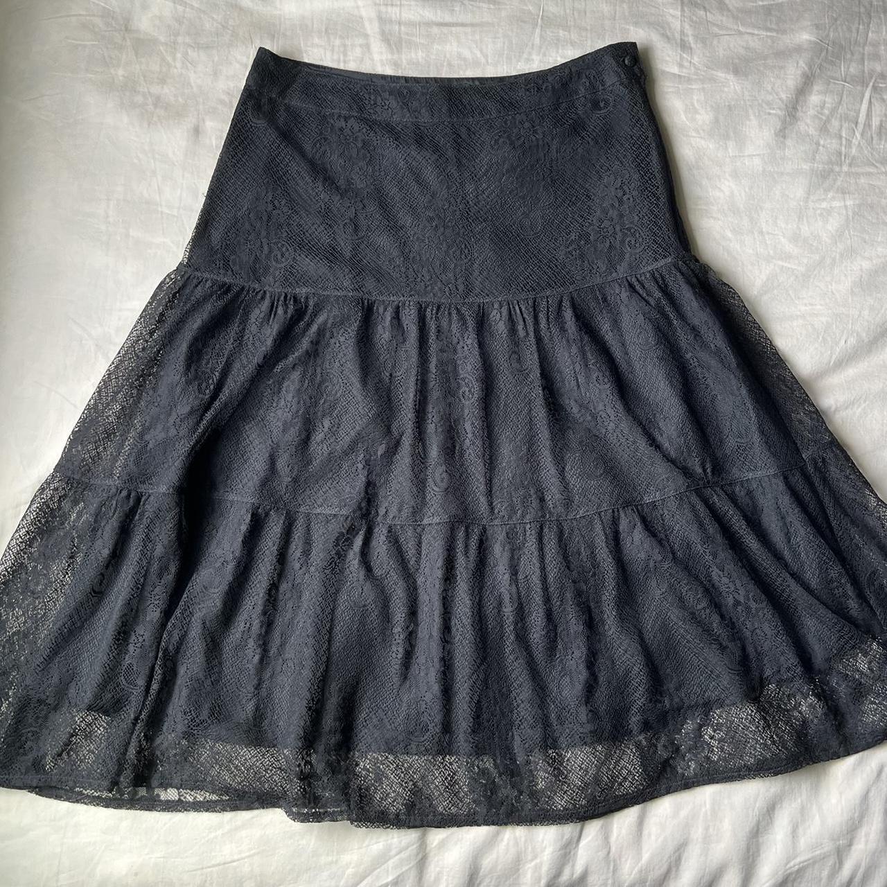 h&m midi skirt lace layer on top waist: 14” across... - Depop