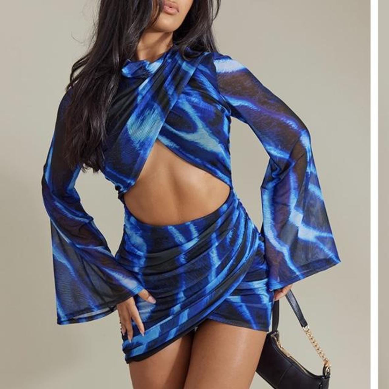 Pretty little thing, Blue Abstract Print Mesh Cut