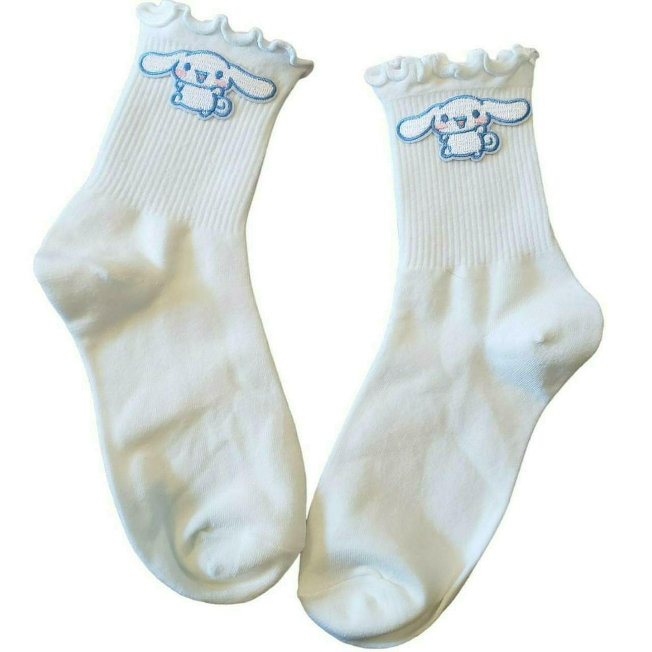 Hello Kitty Women's White and Blue Socks | Depop