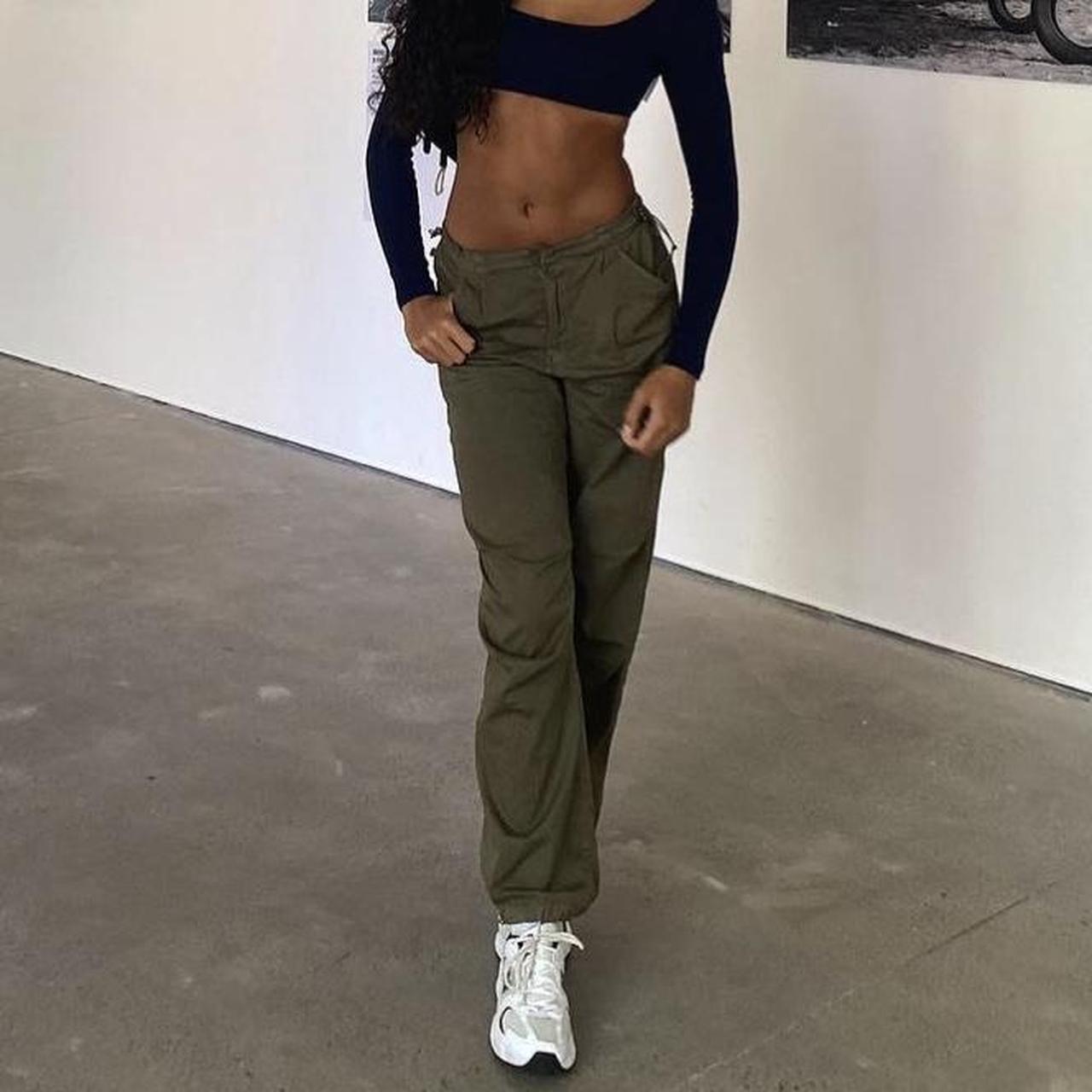 bershka green cargo pants. no faults khaki cargos... Depop