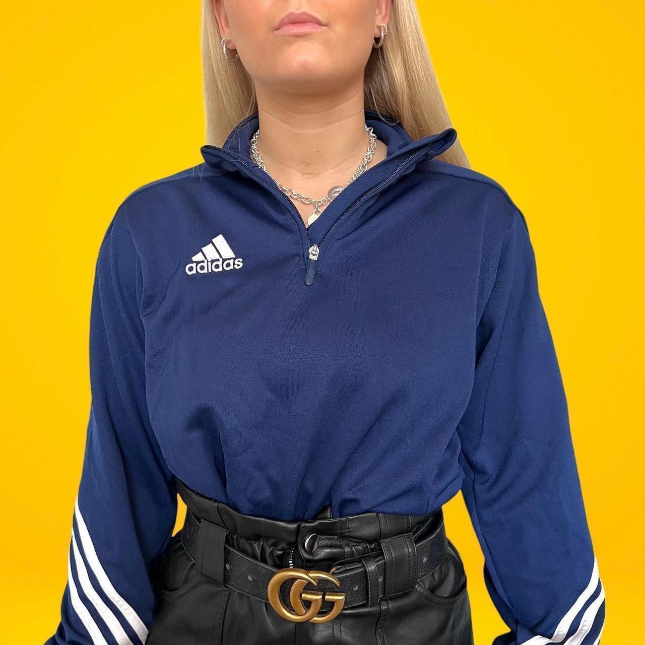 Adidas blue & white quarter zip crop discount sweatshir