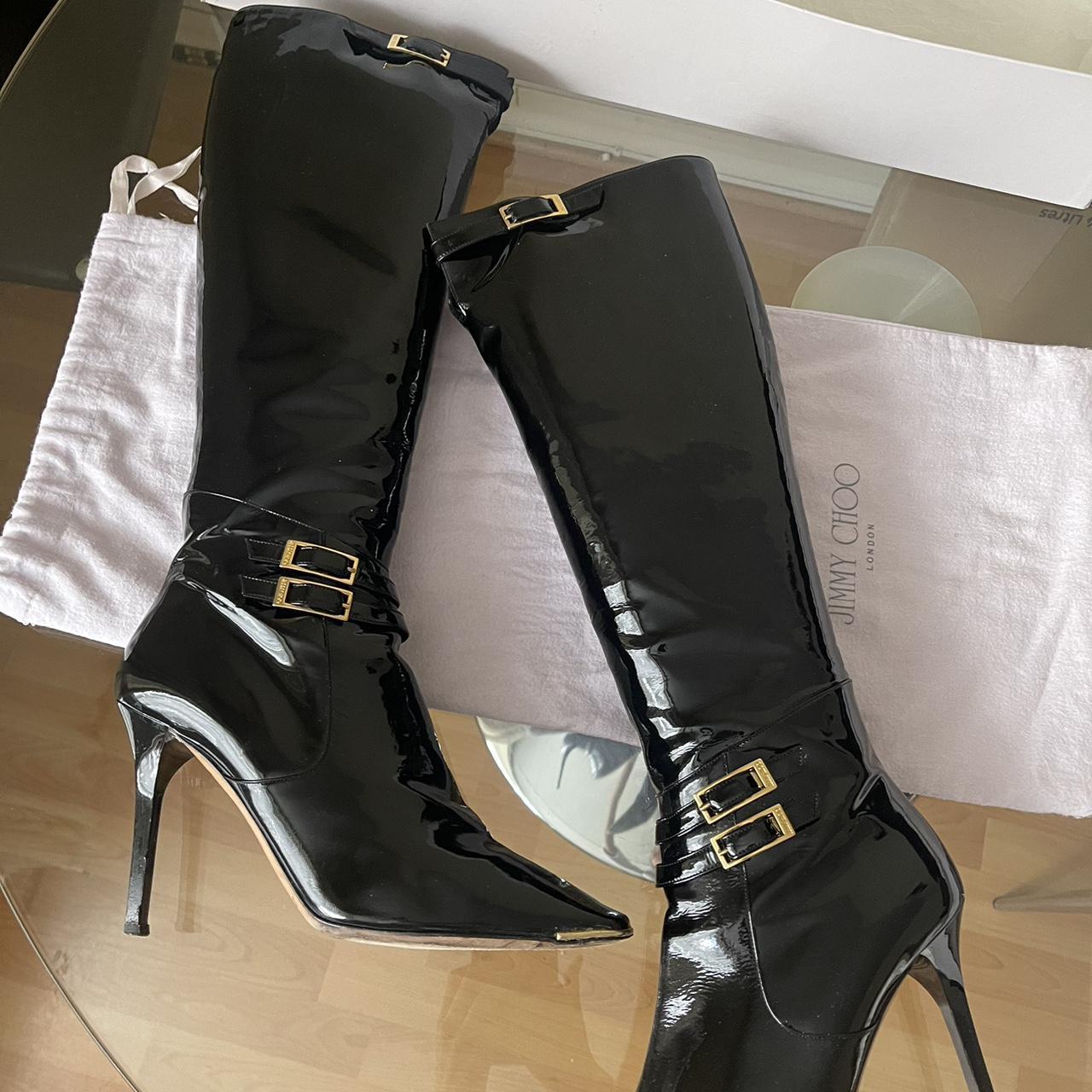 Jimmy Choo Patent leather boots Knee high Size... - Depop