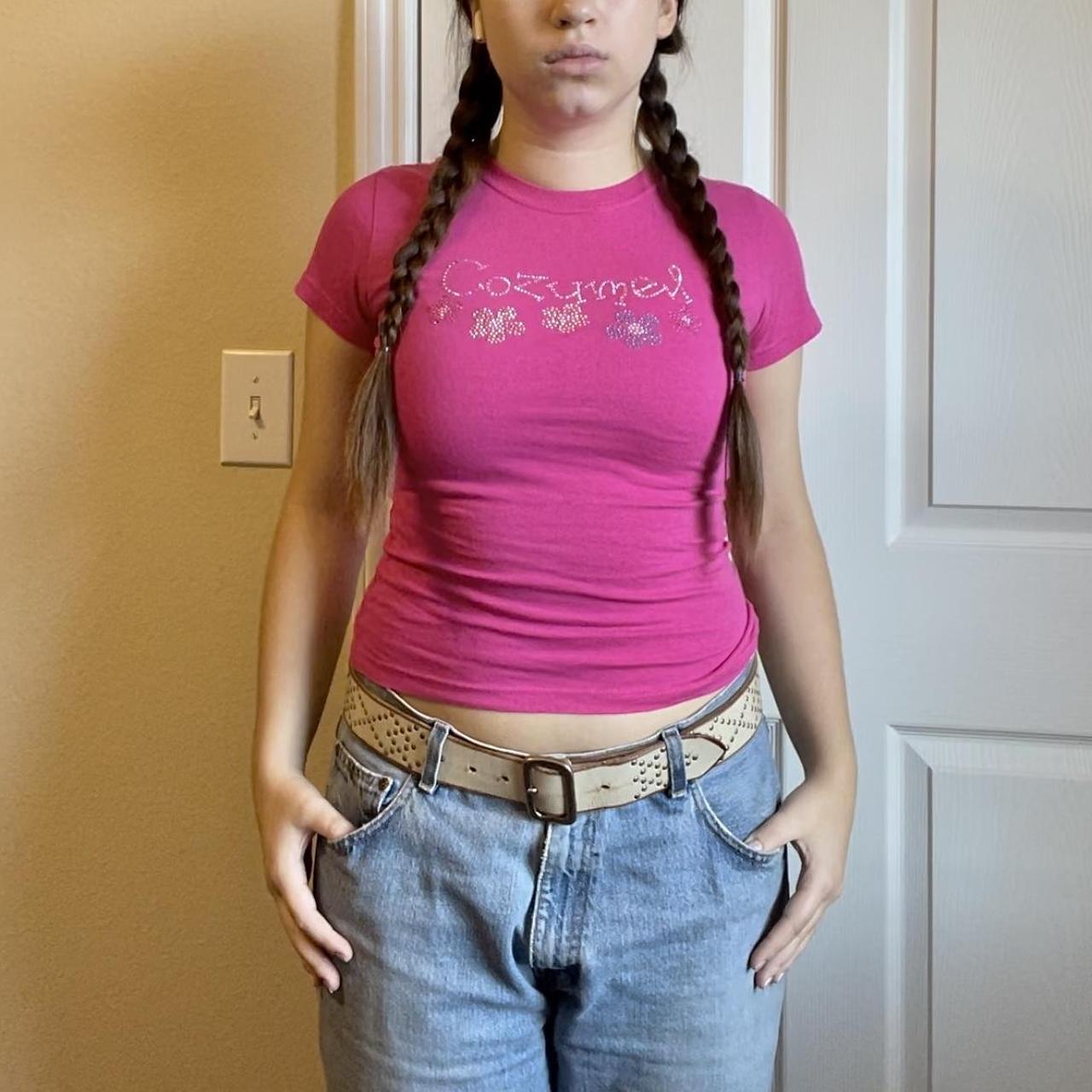 hot pink baby tee cozumel mexico women’s size... Depop