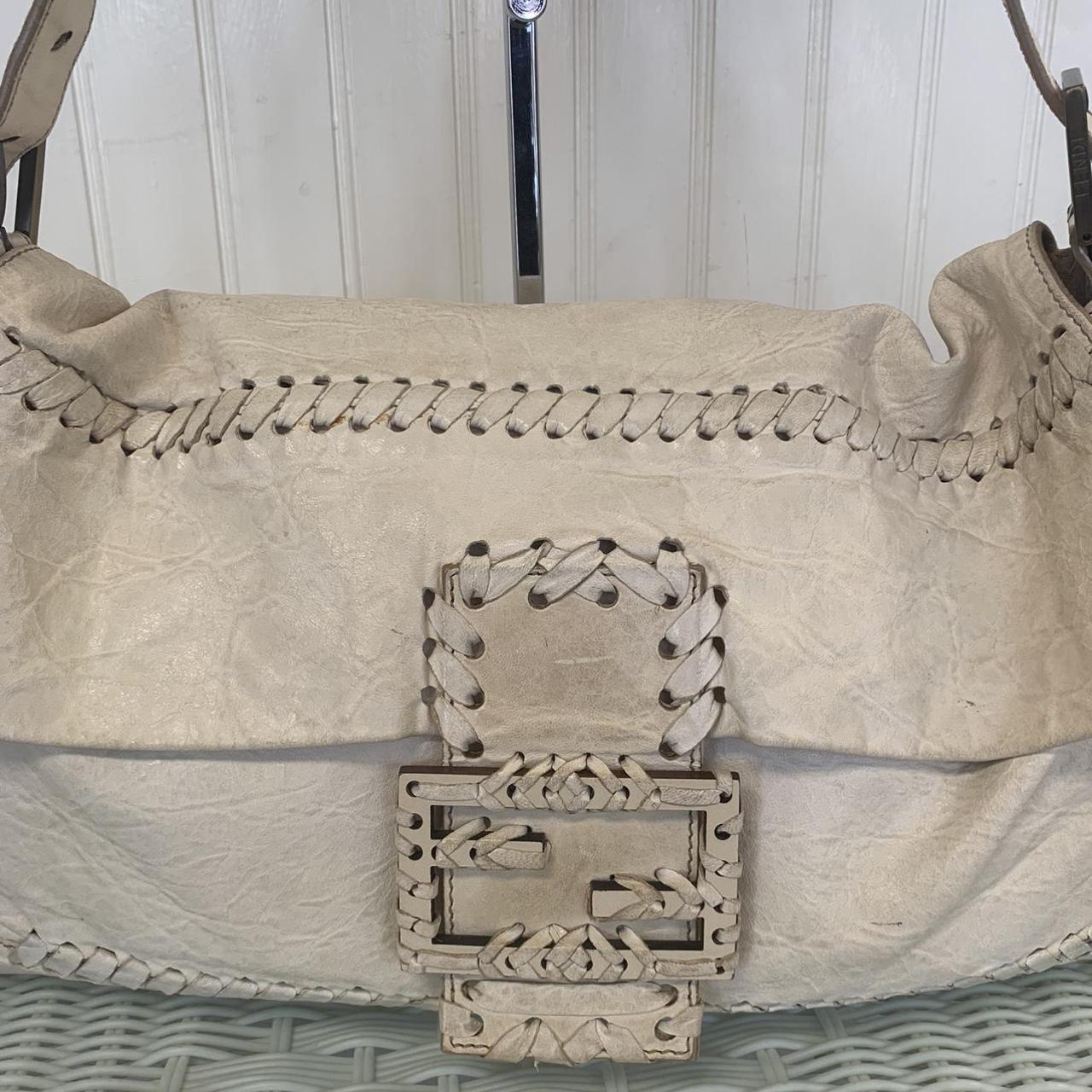 FENDI WHIPSTITCH BAGUETTE Cream Beige Leather. Depop