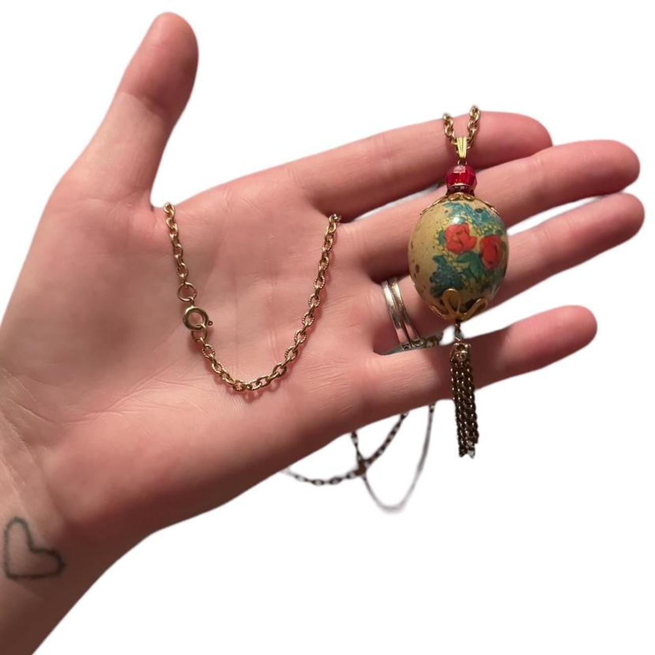 Vintage hand painted quail egg pendant charm. Depop